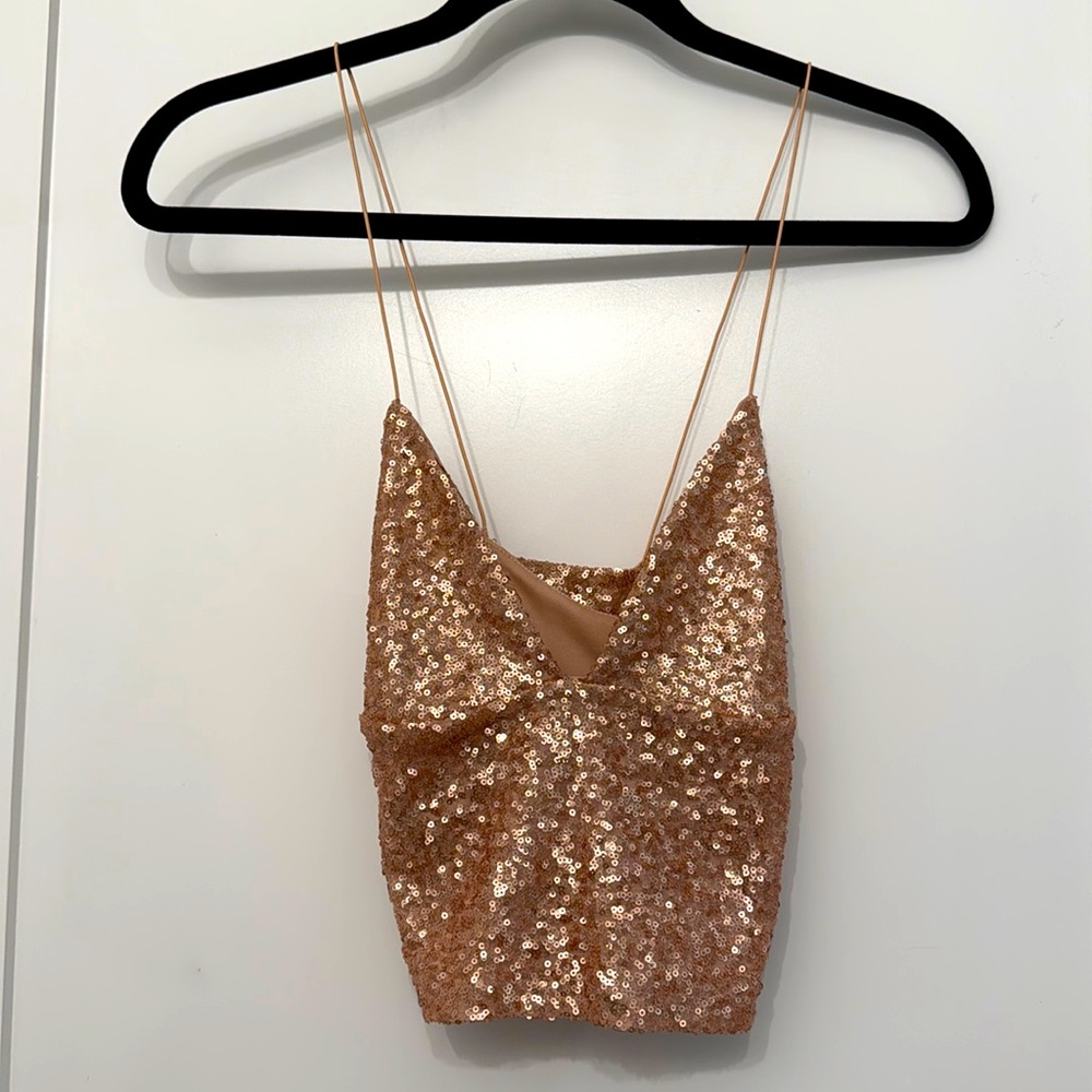 Sequined, cropped tank top